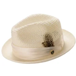 Ivory Solid Color Pinch Braided Fedora With Matching Satin Ribbon