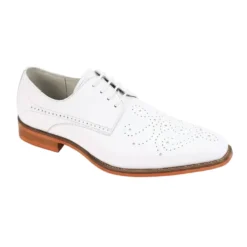Joel Collection - White Leather Medallion Toe Lace-Up Dress Shoes