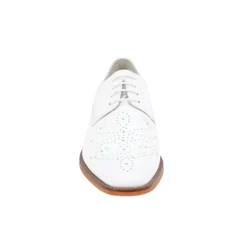 Joel Collection - White Leather Medallion Toe Lace-Up Dress Shoes