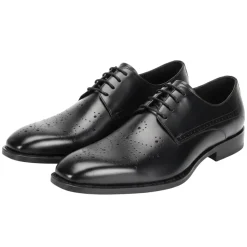 Joel Collection - Black Leather Medallion Toe Lace-Up Dress Shoes