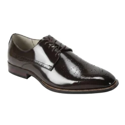Joel Collection - Chocolate Brown Leather Medallion Toe Lace-Up Dress Shoes