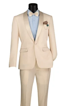 Kingsman Collection - Champagne Beige Slim Fit Shawl Collar 2 Piece Tuxedo