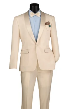 Kingsman Collection - Champagne Beige Slim Fit Shawl Collar 2 Piece Tuxedo