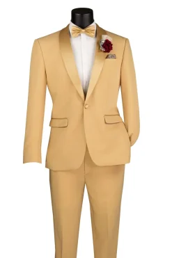 Kingsman Collection - Light Gold Slim Fit Shawl Collar 2 Piece Tuxedo