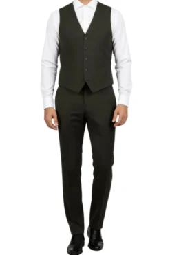 (40L) 3 Piece Regular Fit Glen Plaid Olive Suit