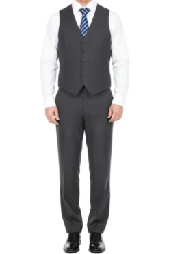 (42L) 3 Piece Suit 2 Buttons Gray Glen Plaid Regular Fit