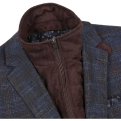 (40L) Gray Regular Fit 2 Button Plaid Blazer with Bib