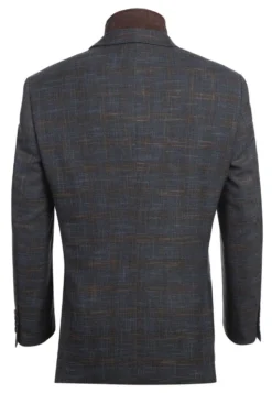 (40L) Gray Regular Fit 2 Button Plaid Blazer with Bib