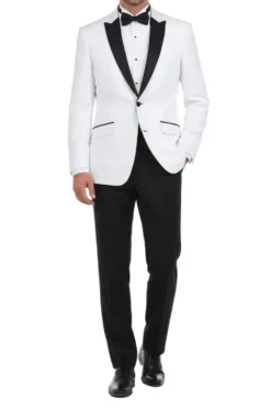 (50L, 50R) Slim Fit 2 Piece Sharkskin White Suit