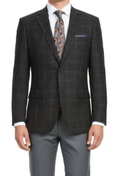 (42L) Regular Fit Wool & Linen Brown Plaid Blazer