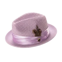 Lavender Solid Color Pinch Braided Fedora With Matching Satin Ribbon