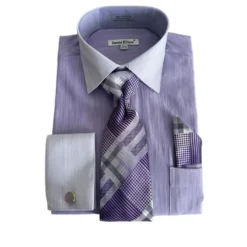 Lavender Textured French Cuff Dress Shirt Set