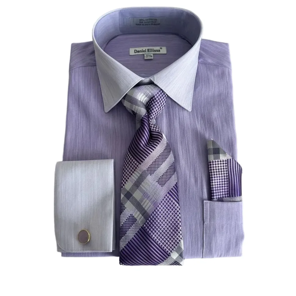 Lavender Textured French Cuff Dress Shirt Set