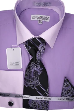 Lavender French Cuff Dress Shirt Set with Tie and Handkerchief