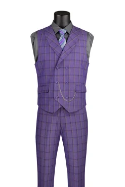 Lazio Collection - Modern Fit Windowpane Suit 3 Piece in Purple