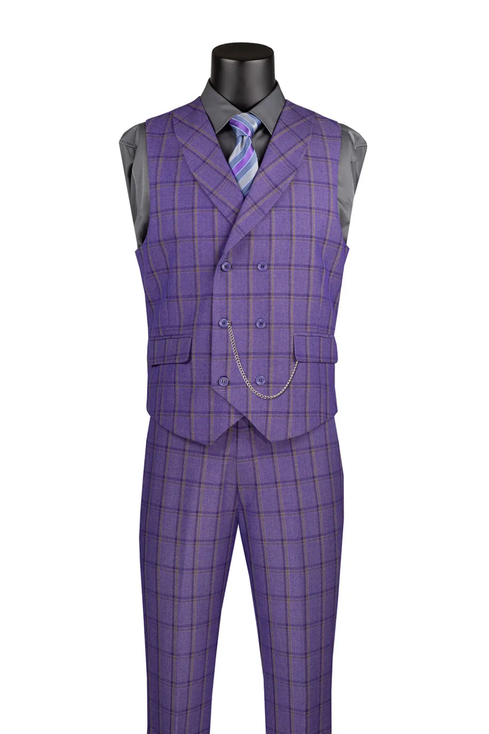 Lazio Collection - Modern Fit Windowpane Suit 3 Piece in Purple