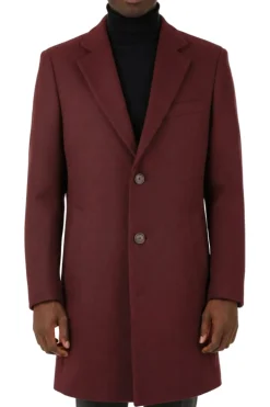(L) Burgundy Wool Slim Fit 3 Button Top Coat