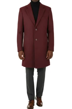(L) Burgundy Wool Slim Fit 3 Button Top Coat