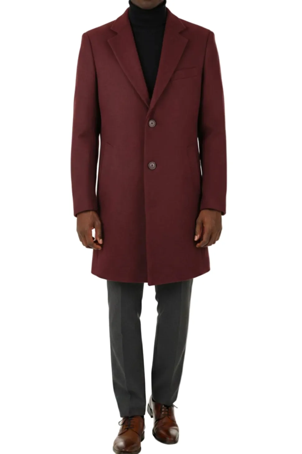 (L) Burgundy Wool Slim Fit 3 Button Top Coat