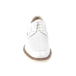 Lenny Collection - White Perforated Moc-Toe Lace-up Dress Shoes