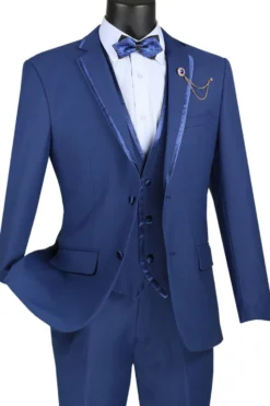 Leonardo Collection - Slim Fit Tuxedo 2 Buttons 3 Piece Suit Blue