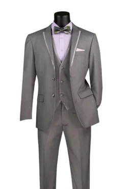 Leonardo Collection - Slim Fit Tuxedo 2 Button 3 Piece Suit Light Gray