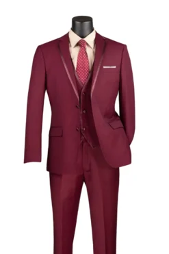 Leonardo Collection - Slim Fit Tuxedo 2 Buttons 3 Piece Burgundy Suit