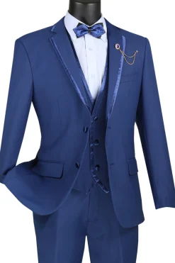 Leonardo Collection - Slim Fit Tuxedo 2 Buttons 3 Piece Suit Blue