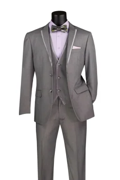 Leonardo Collection - Slim Fit Tuxedo 2 Button 3 Piece Suit Light Gray