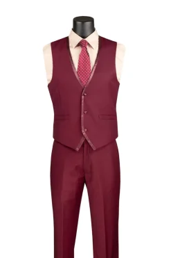 Leonardo Collection - Slim Fit Tuxedo 2 Buttons 3 Piece Burgundy Suit