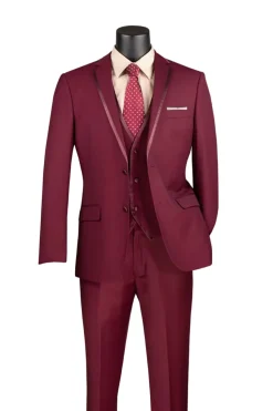 Leonardo Collection - Slim Fit Tuxedo 2 Buttons 3 Piece Burgundy Suit