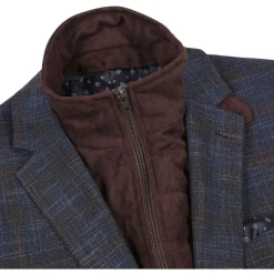 (40L) Gray Regular Fit 2 Button Plaid Blazer with Bib