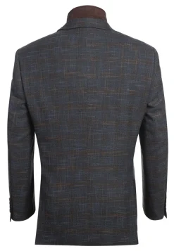 (40L) Gray Regular Fit 2 Button Plaid Blazer with Bib
