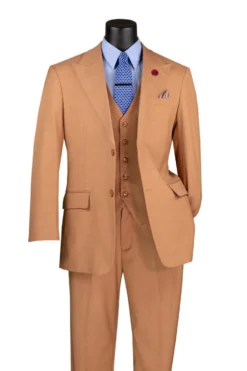 Light Amber Regular Fit 3 Piece Suit with Vest and Adjustable Waistband Pants