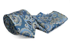Light Blue Paisley Dotted Design Men's Tie and Pocket Square Set