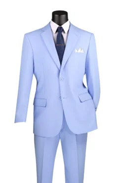 Light Blue Regular Fit Men's 2 Piece Business Suit 2 Button