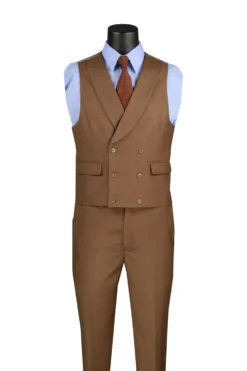 Light Brown Modern Fit 3 Piece Suit with Vest and Adjustable Waistband Pants