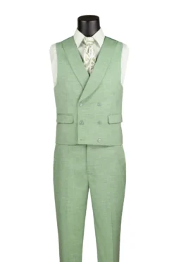 Light Green Modern Fit 3 Piece Suit with Vest and Adjustable Waistband Pants