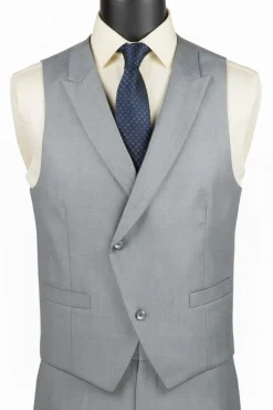 Light Gray Modern Fit 3 Piece Suit with Vest and Adjustable Waistband Pants