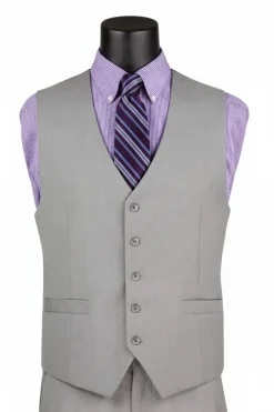 Light Gray Regular Fit 3 Piece Suit with Vest and Adjustable Waistband Pants
