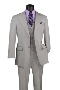 Light Gray Regular Fit 3 Piece Suit with Vest and Adjustable Waistband Pants