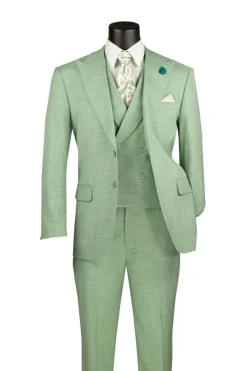 Light Green Modern Fit 3 Piece Suit with Vest and Adjustable Waistband Pants