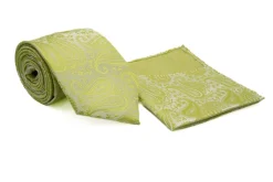 Light Green Paisley Pattern Men's Tie and Pocket Square Set
