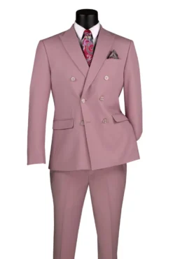 Lilac Slim Fit Double Breasted 2 Piece Suit with Adjustable Waistband