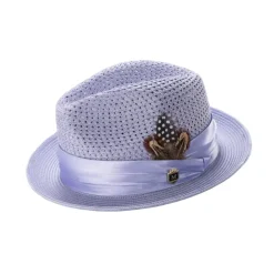 Lilac Solid Color Pinch Braided Fedora With Matching Satin Ribbon
