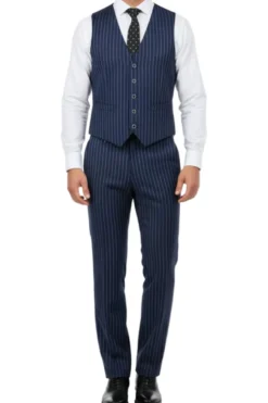 (Limited Sizes) Regular Fit Blue 3 Piece Pinstripe Suit