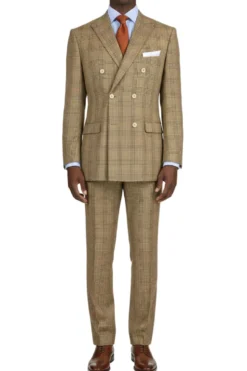 (Limited Sizes) Regular Fit Mocha Glen Plaid Double Breasted 2-Piece Suit