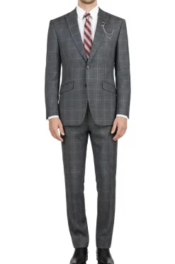 (38L, 40L, 52L) Slim Fit Charcoal 2 Piece Glen Plaid Suit