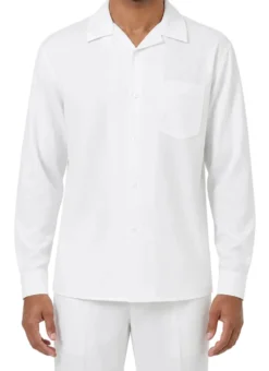 Long Sleeve Walking Suit 2 Piece Set with Flexible Waist Pants in White