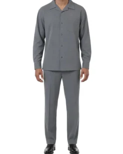 Long Sleeve Walking Suit 2 Piece Set with Flexible Waist Pants in Gray